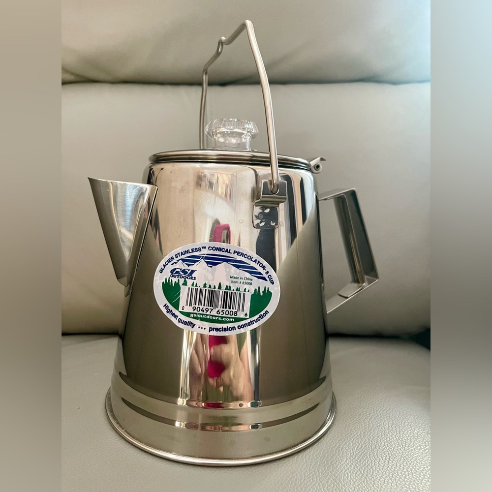 Brand New GSI Outdoors Stainless Steel 8-Cup Coffee Percolator for Camping